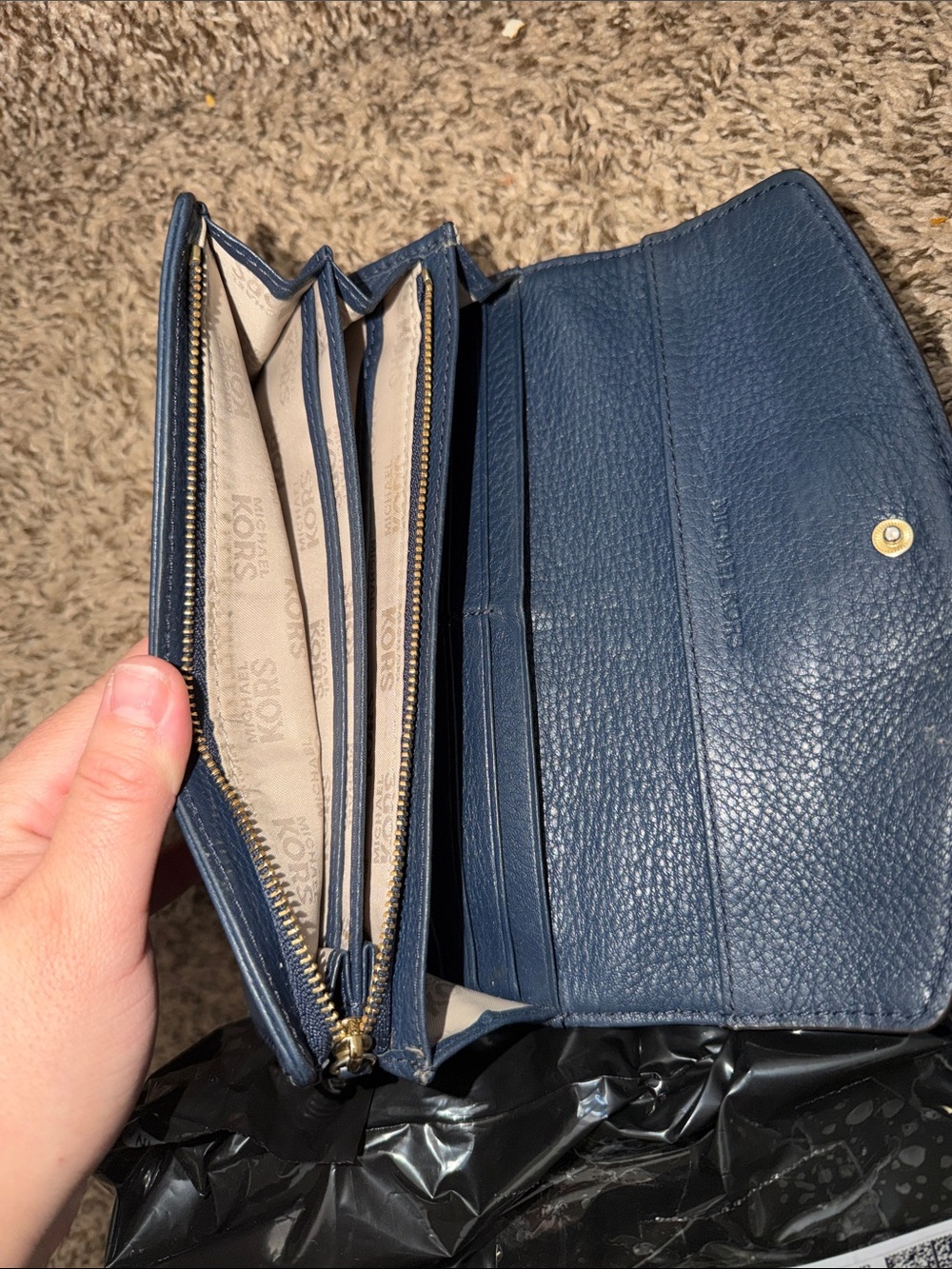 Michael Kors Blue Leather Flap Wallet with Gold Plaque - Picture 3 of 5